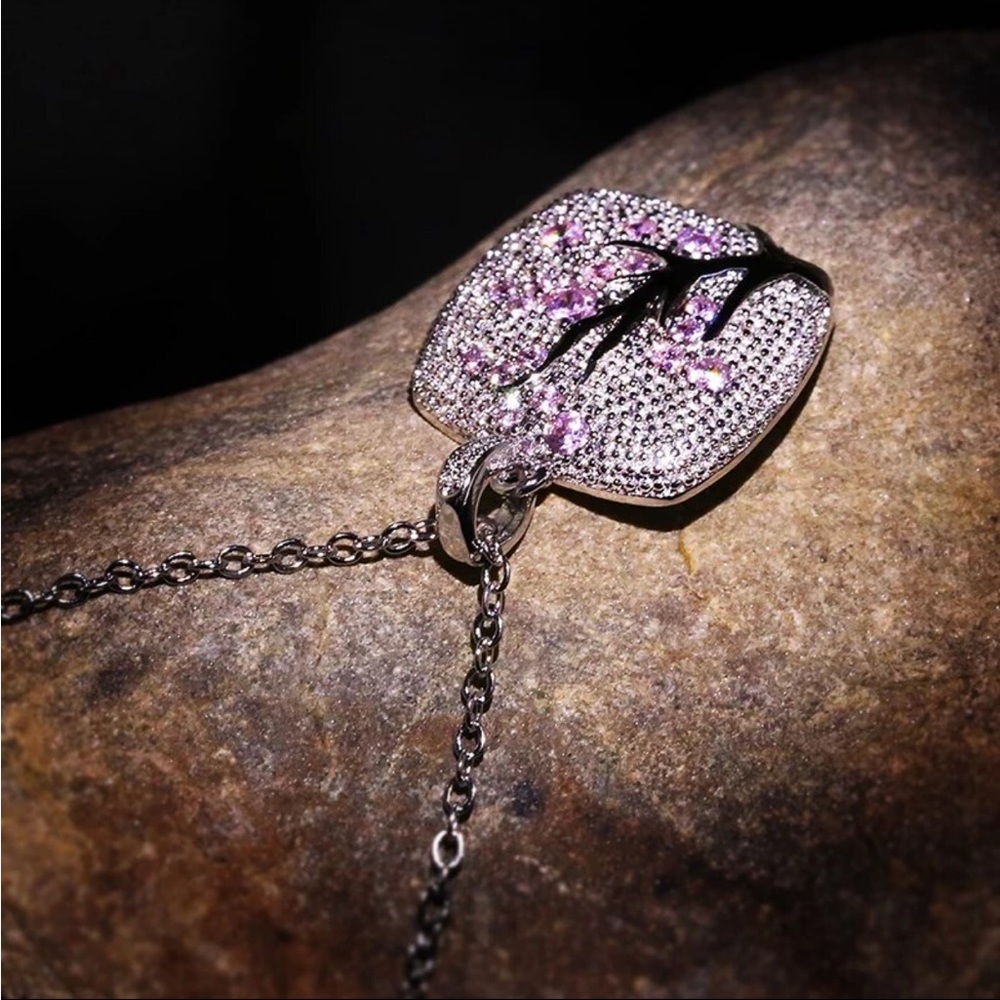 New Trendy Elegant Plum Tree Branch Blossom Charm Necklace - Picture 8 of 10